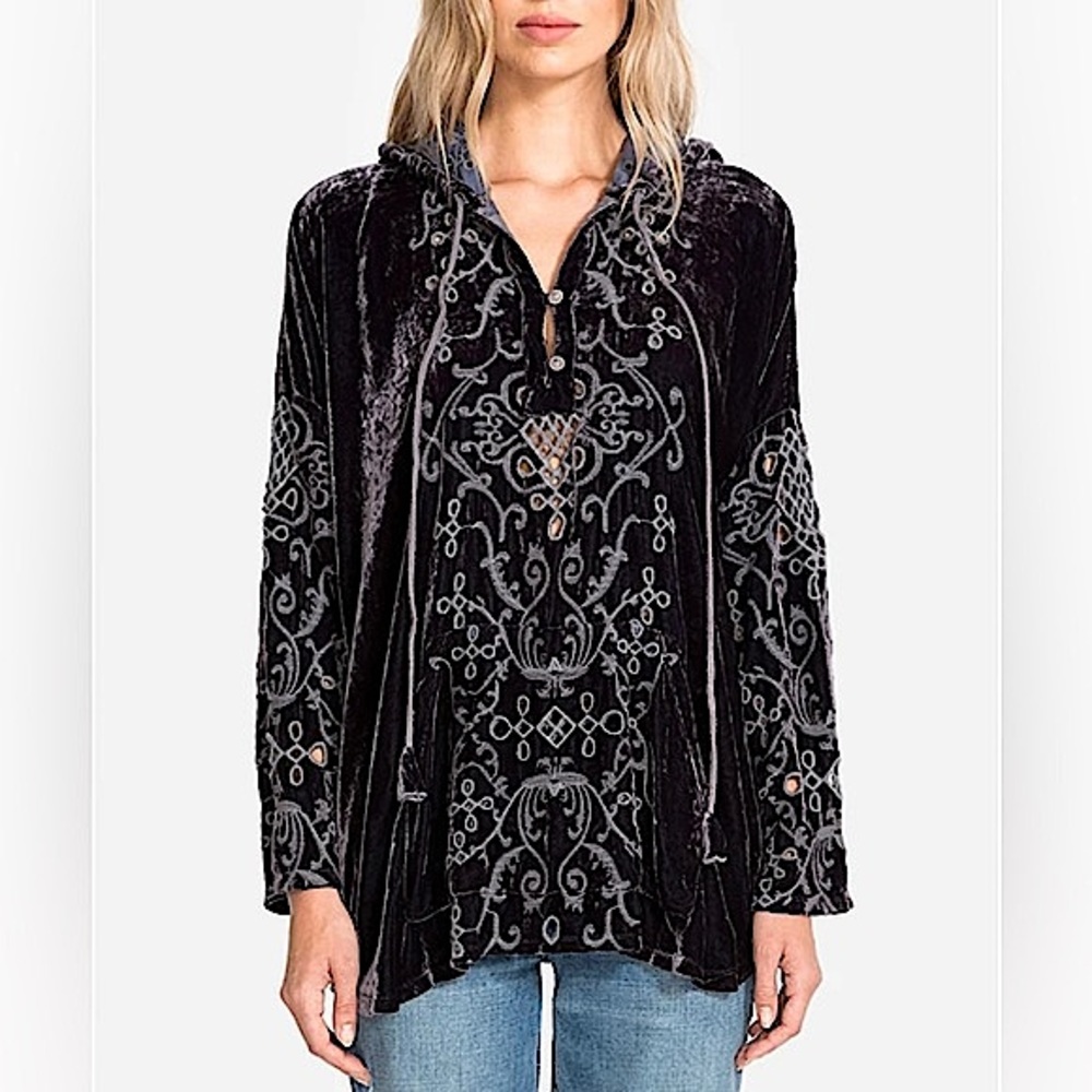 Johnny Was Sonya Dark Blue Velvet Cover Up, XS
